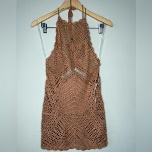 NWT Forever21 Crochet Golden Brown Halter Swim Cover up